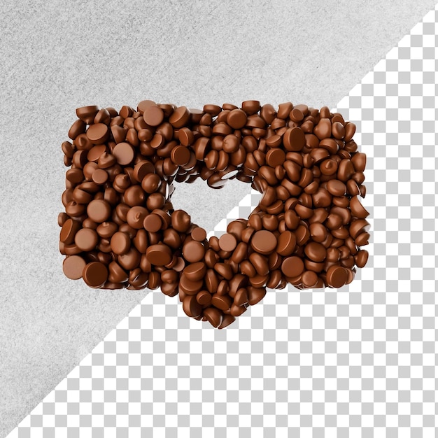 Botao coracao instagram shape feito de chocolate Chips Chocolate Pieces Love Sign 3d ilustrao