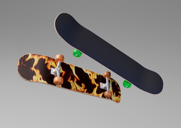 Both sides of skateboard with flame design