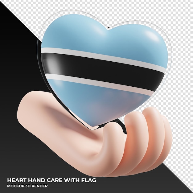 Botswana flag with heart hand care realistic 3d textured