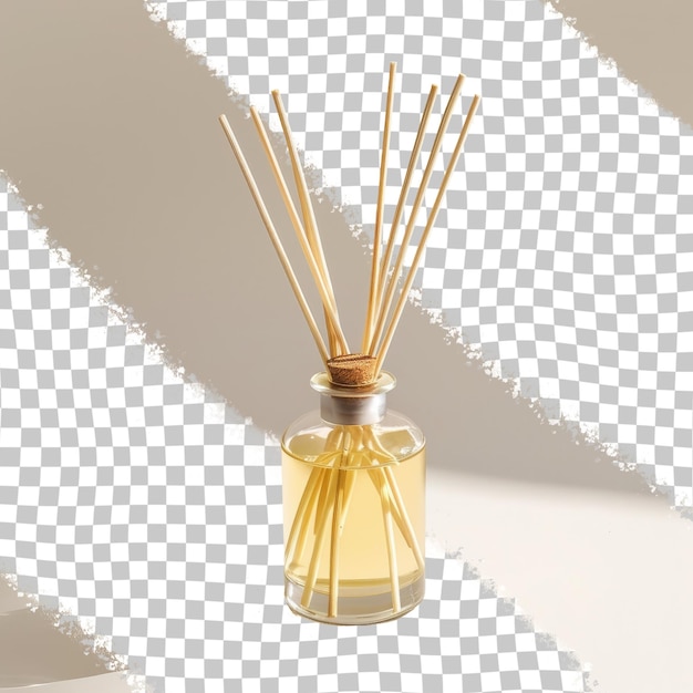 PSD a bottle of bamboo sticks in front of a grid that says  wick