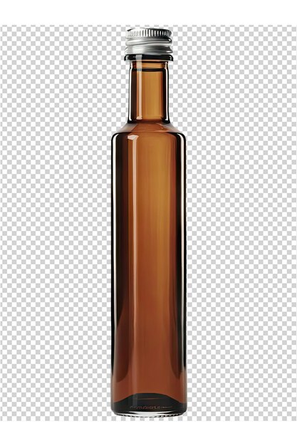 a bottle of brown liquid sits on a transparent background