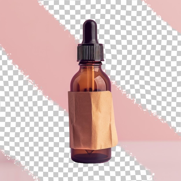 PSD a bottle of brown liquid with a pink background