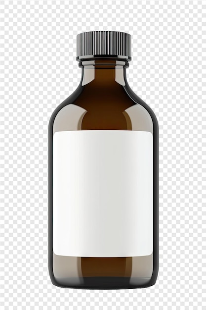 a bottle of brown liquid with a white label on it