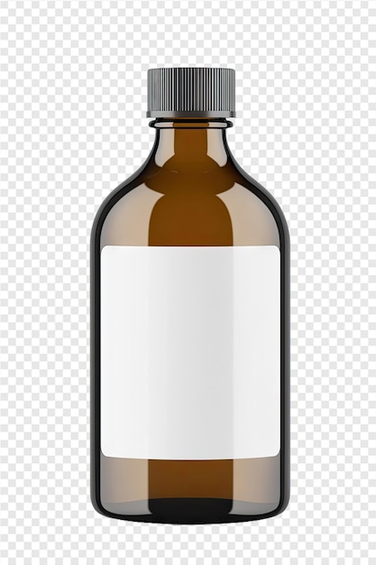 PSD a bottle of brown liquid with a white label that saysno alcoholon it