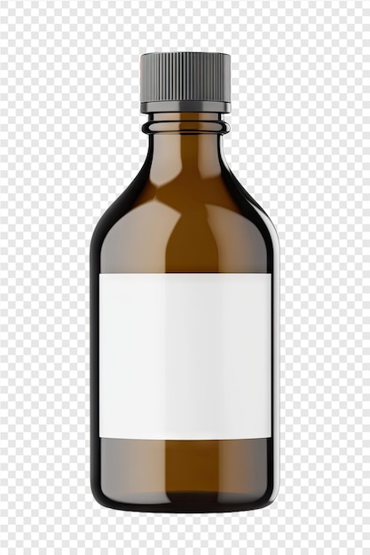 PSD a bottle of brown liquid with a white label on a transparent background