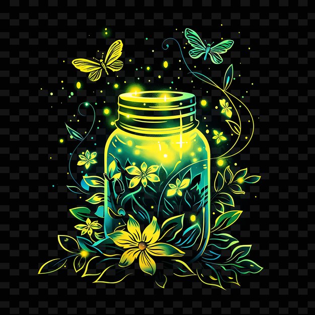 PSD a bottle of butterflies and butterflies on a black background