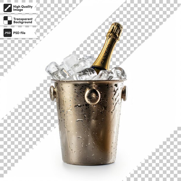 PSD a bottle of champagne in a bucket with ice in it