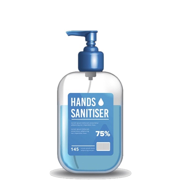 PSD a bottle of hand sanitizer is labeled with the word hands on it