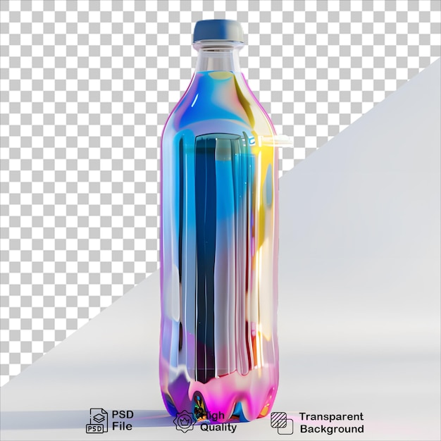 a bottle of multicolored liquid sits on a checkered surface