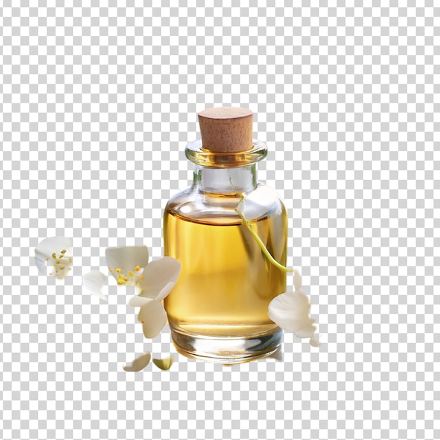 PSD a bottle of oil with flowers on transparent background