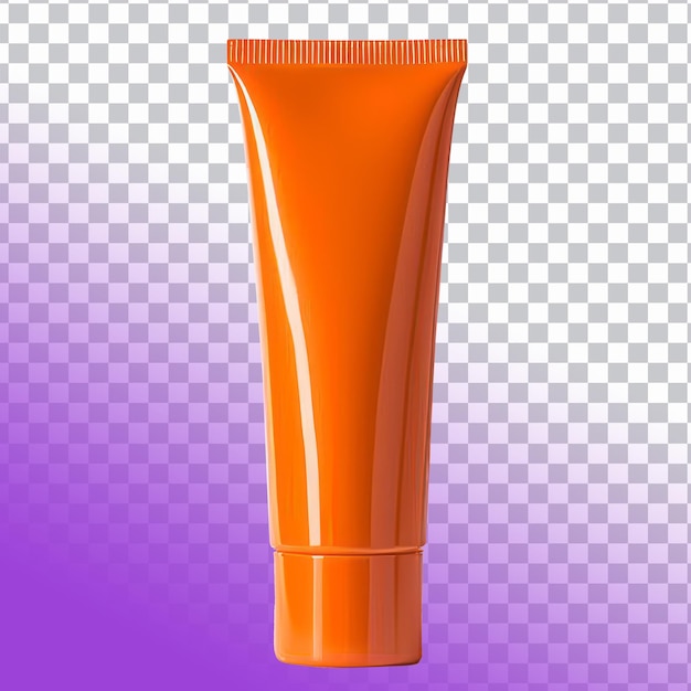 a bottle of orange tube with a purple background