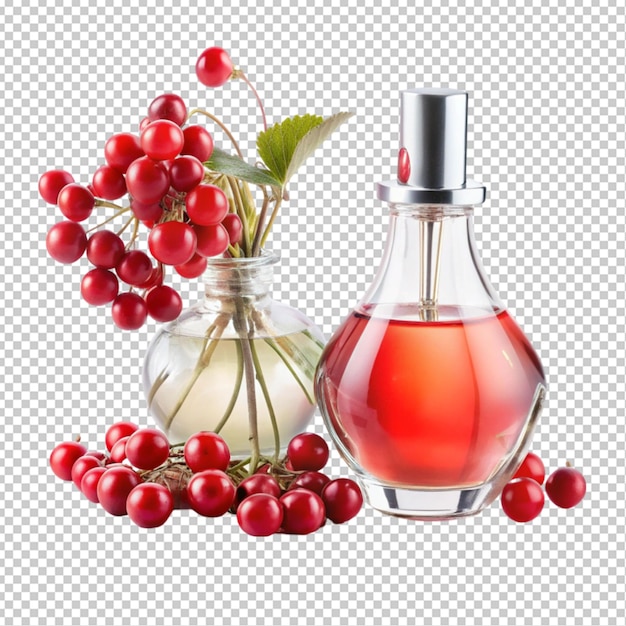 a bottle of perfume sits on a table next to a vase transparent background