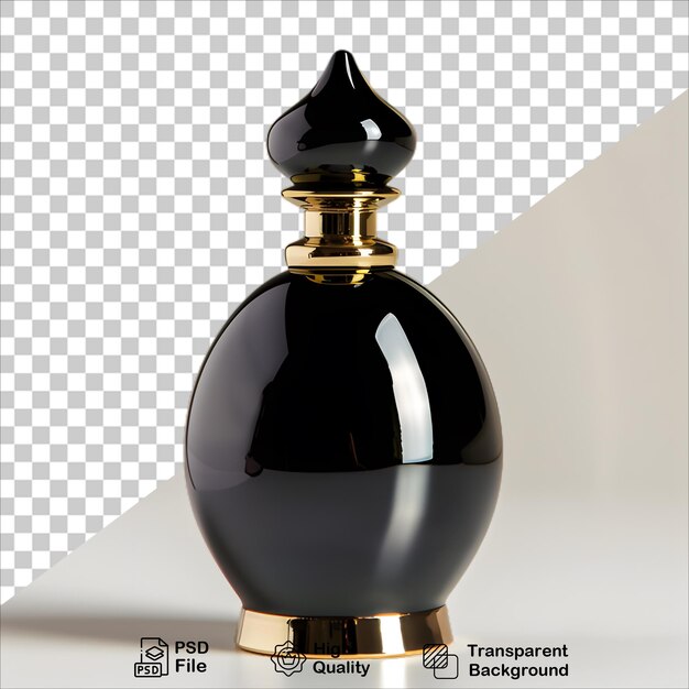 a bottle of perfume that is black and gold