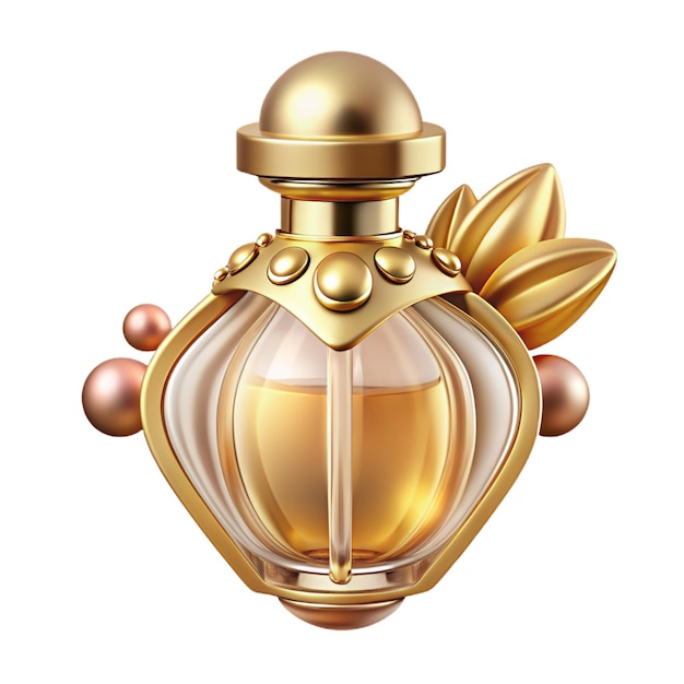 PSD a bottle of perfume with a gold leaf on the top