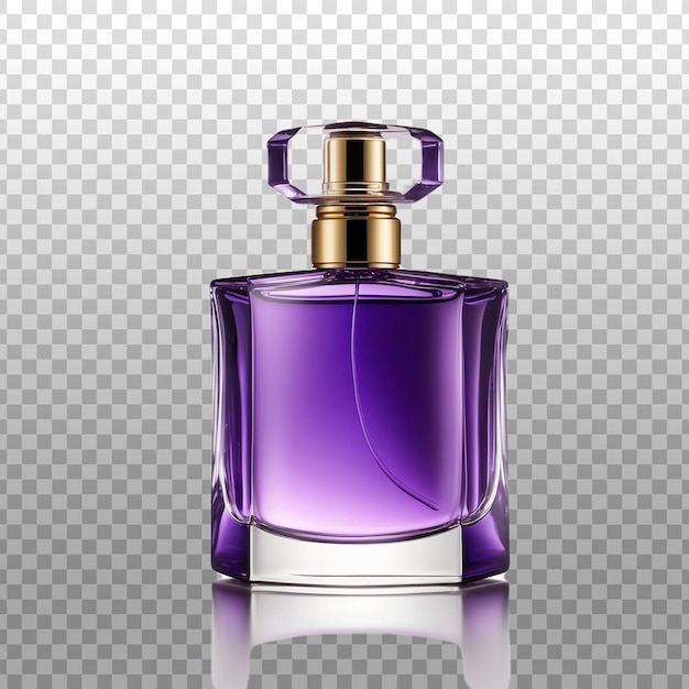 a bottle of perfume with a purple flower on the top