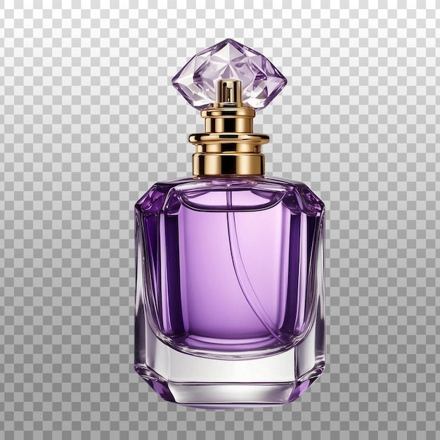 a bottle of perfume with a purple flower on the top