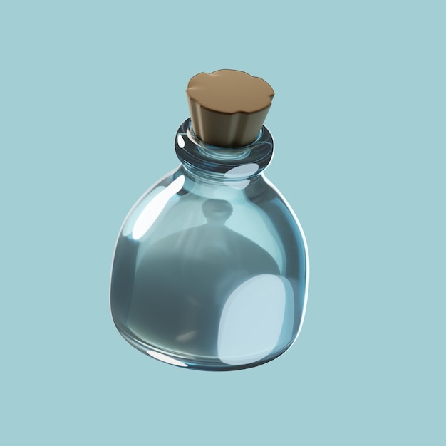 A bottle of perfume with a wooden top that says'a glass bottle '