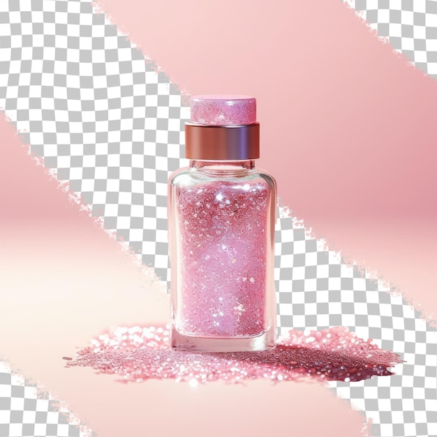 a bottle of pink glitter with glitter on the bottom.