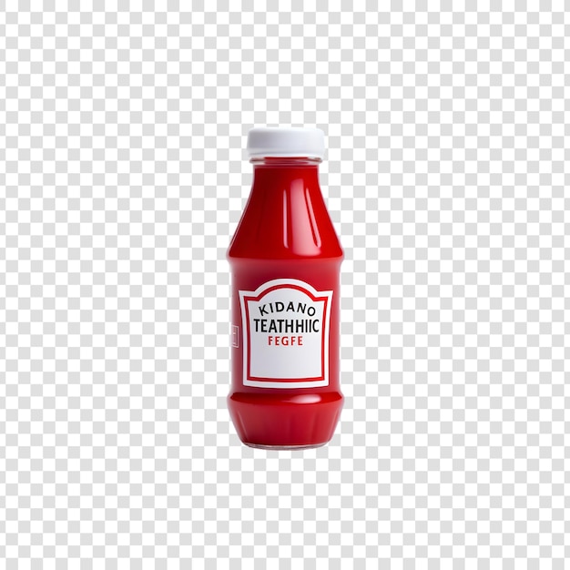 A bottle of red spicy tomato ketchup on a transparent background