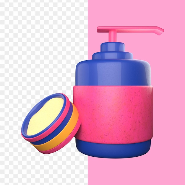 A bottle of soap with a pink background