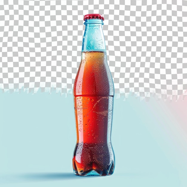 PSD a bottle of soda with a red cap on it and a blue background with a red and white checkered pattern