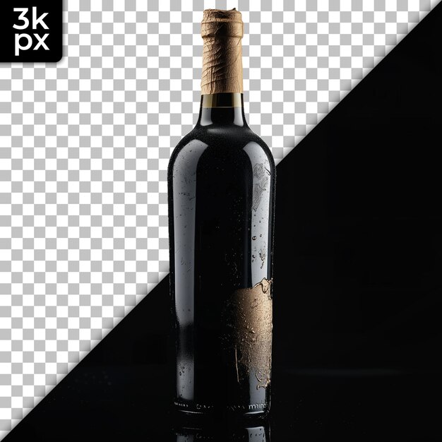 PSD a bottle of wine with a black background with a black background