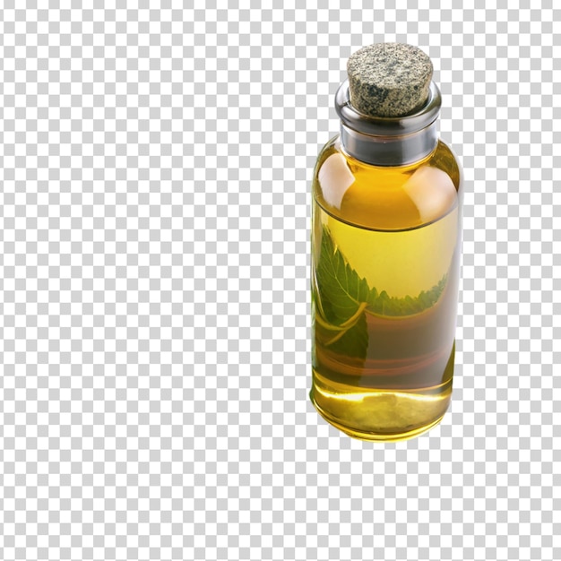 A bottle with a green liquid on transparent background