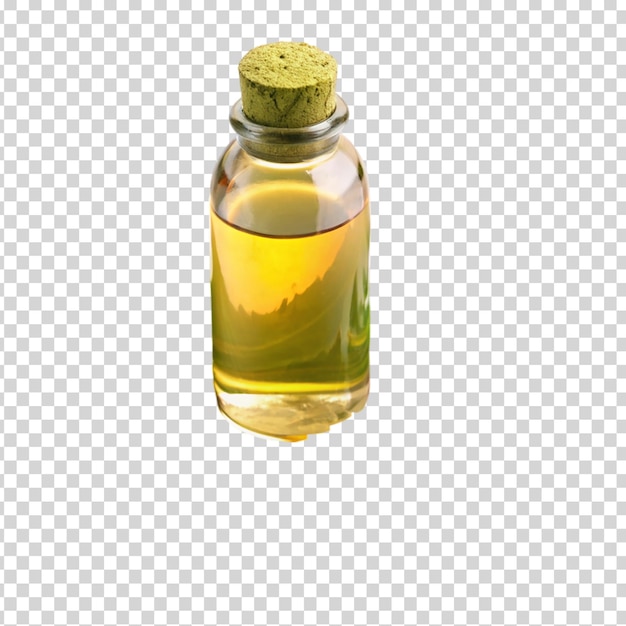 A bottle with a green liquid on transparent background