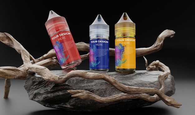 Bottles mock up with tastes for an electronic cigarette with different fruit flavors