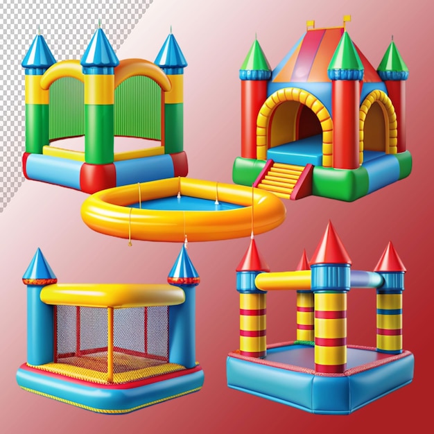 bounce house icons for kids summer games on playground on transparent background