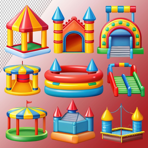 bounce house icons for kids summer games on playground on transparent background