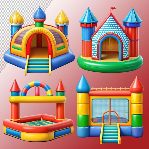 PSD bounce house icons for kids summer games on playground on transparent background