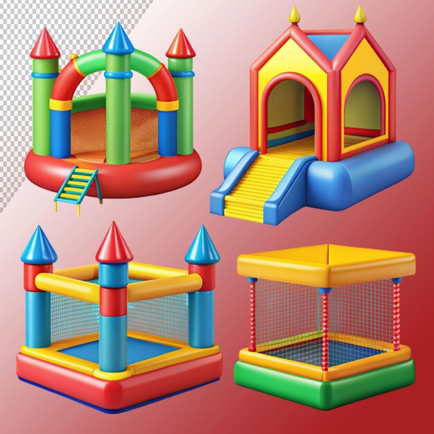 PSD bounce house icons for kids summer games on playground on transparent background