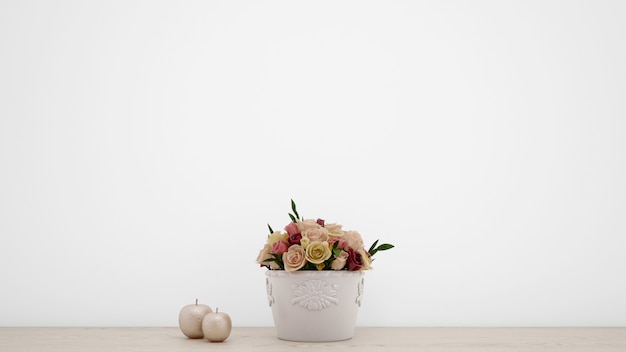 PSD bouquet of artificial roses in white vase