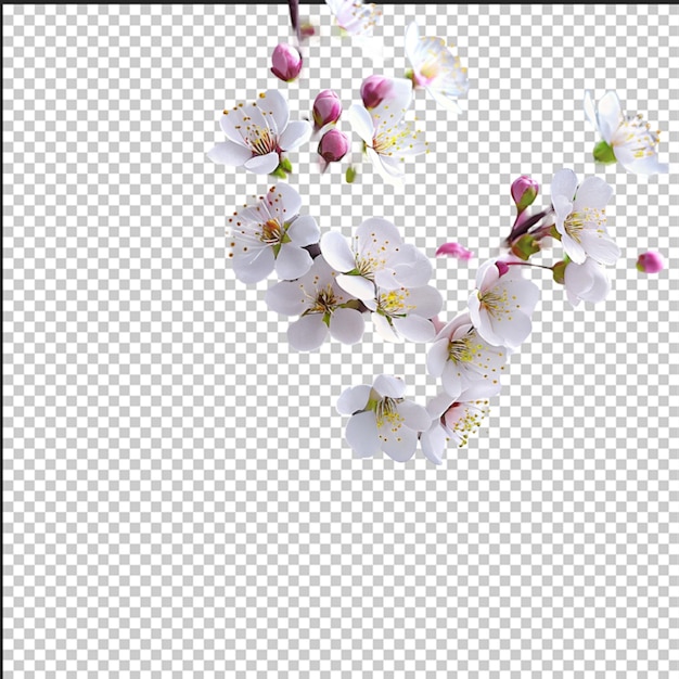 A bouquet of blooming plum branches in a glass vase on a white table