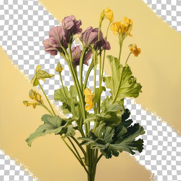 a bouquet of flowers on a checkered surface with a white background.