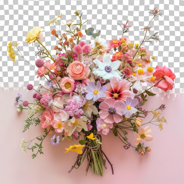 a bouquet of flowers is in a vase on a checkered background