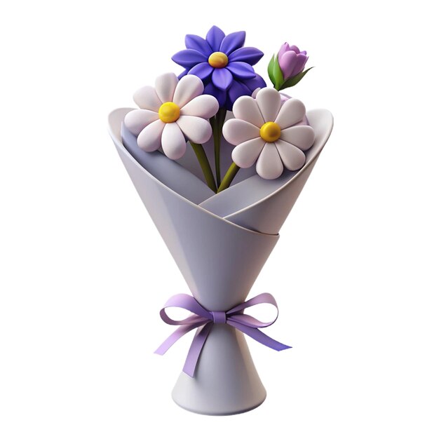 PSD a bouquet of flowers in a white vase with purple ribbon