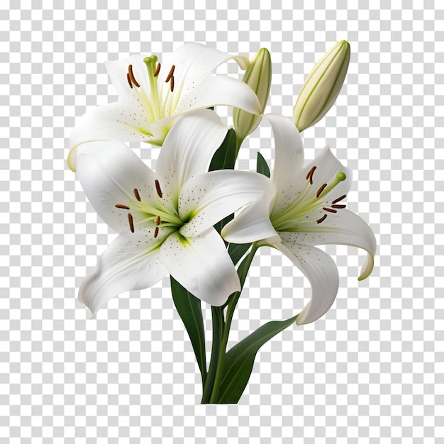 a bouquet of lilies with a white background