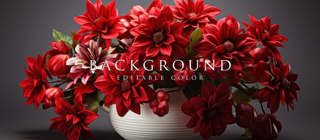 PSD bouquet of red flowers in a vase isolated white background