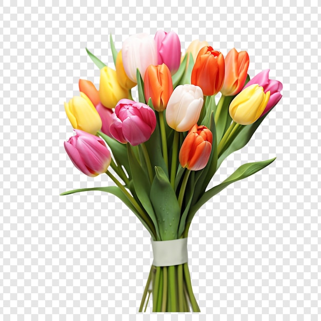 PSD a bouquet of tulips in a vase with a white background