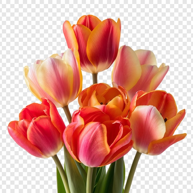 PSD a bouquet of tulips with a white background with a pattern of red and yellow flowers