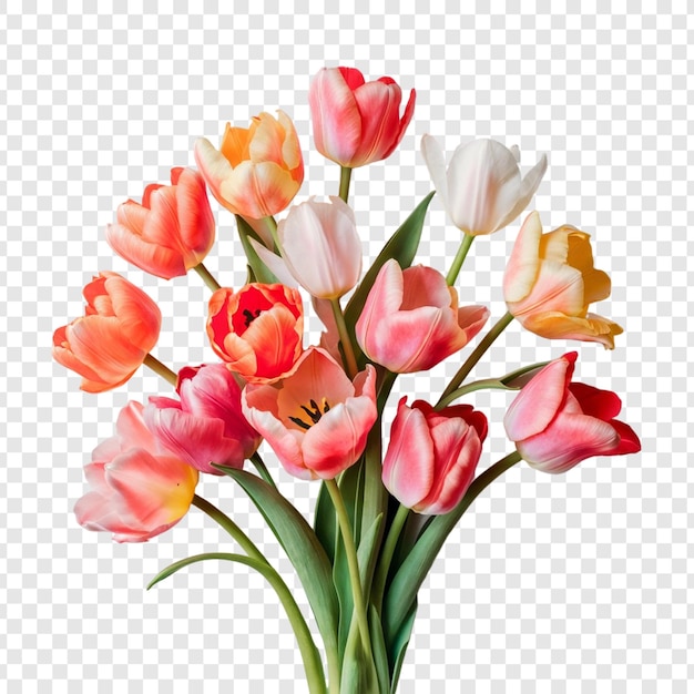 a bouquet of tulips with a white background