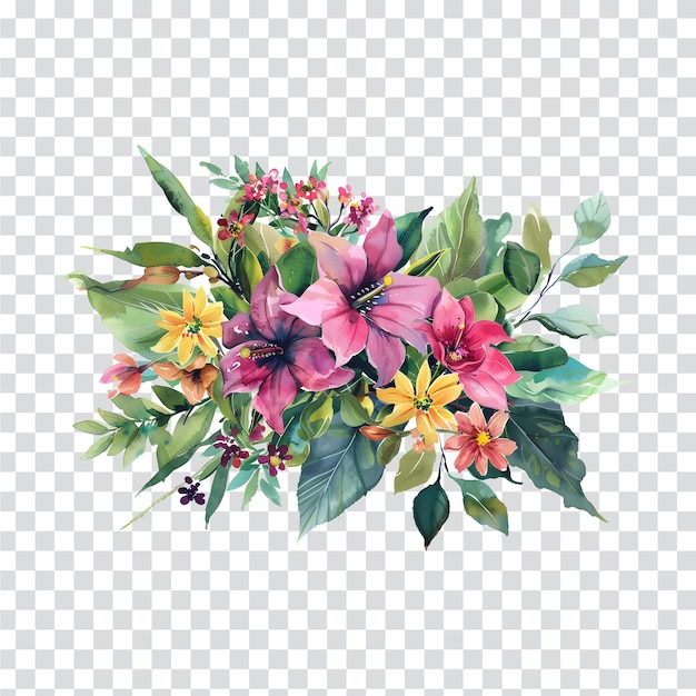 a bouquet of watercolor flowers with transparent bg