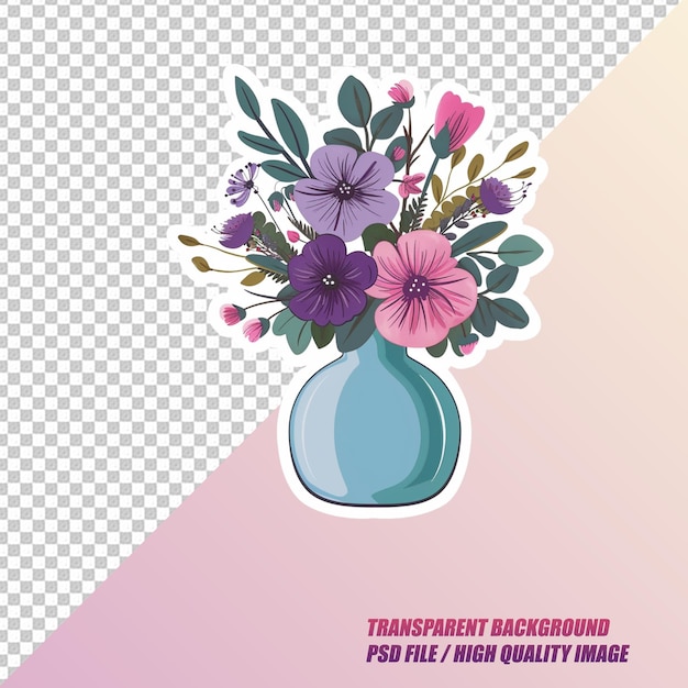 PSD bouquet with vases on transparent background psd file