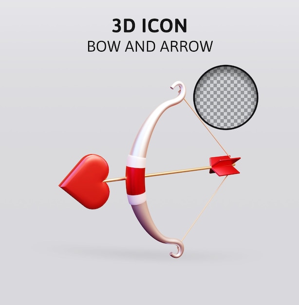 bow and heart arrow 3d rendering illustration