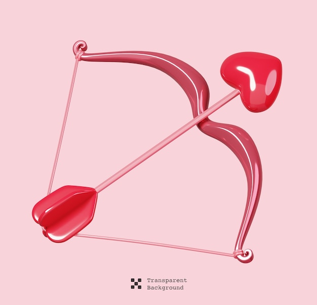 Bow with Cupid arrow isolated. 14 February Happy Valentine's Day icon. 3D render illustration