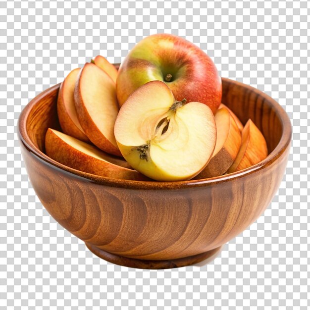 PSD a bowl of apple slices with a whole apple in the middle on transparent background