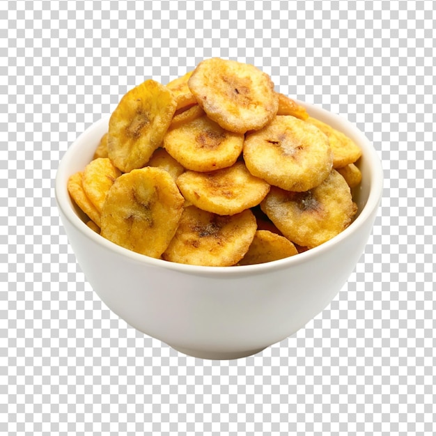 A bowl of banana chips on transparent background