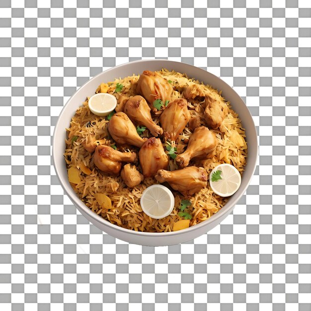 PSD a bowl of biryani with chicken isolated on transparent background